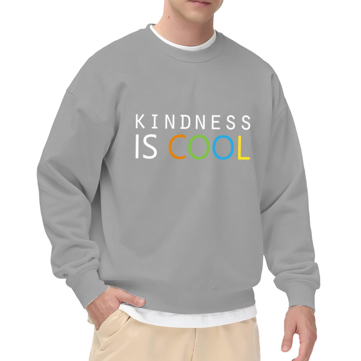 Kindness Is Cool Crewneck Sweatshirt | Positive Message Colorful Lettering Pullover, Minimalist Graphic Top, World Kindness Day Gift