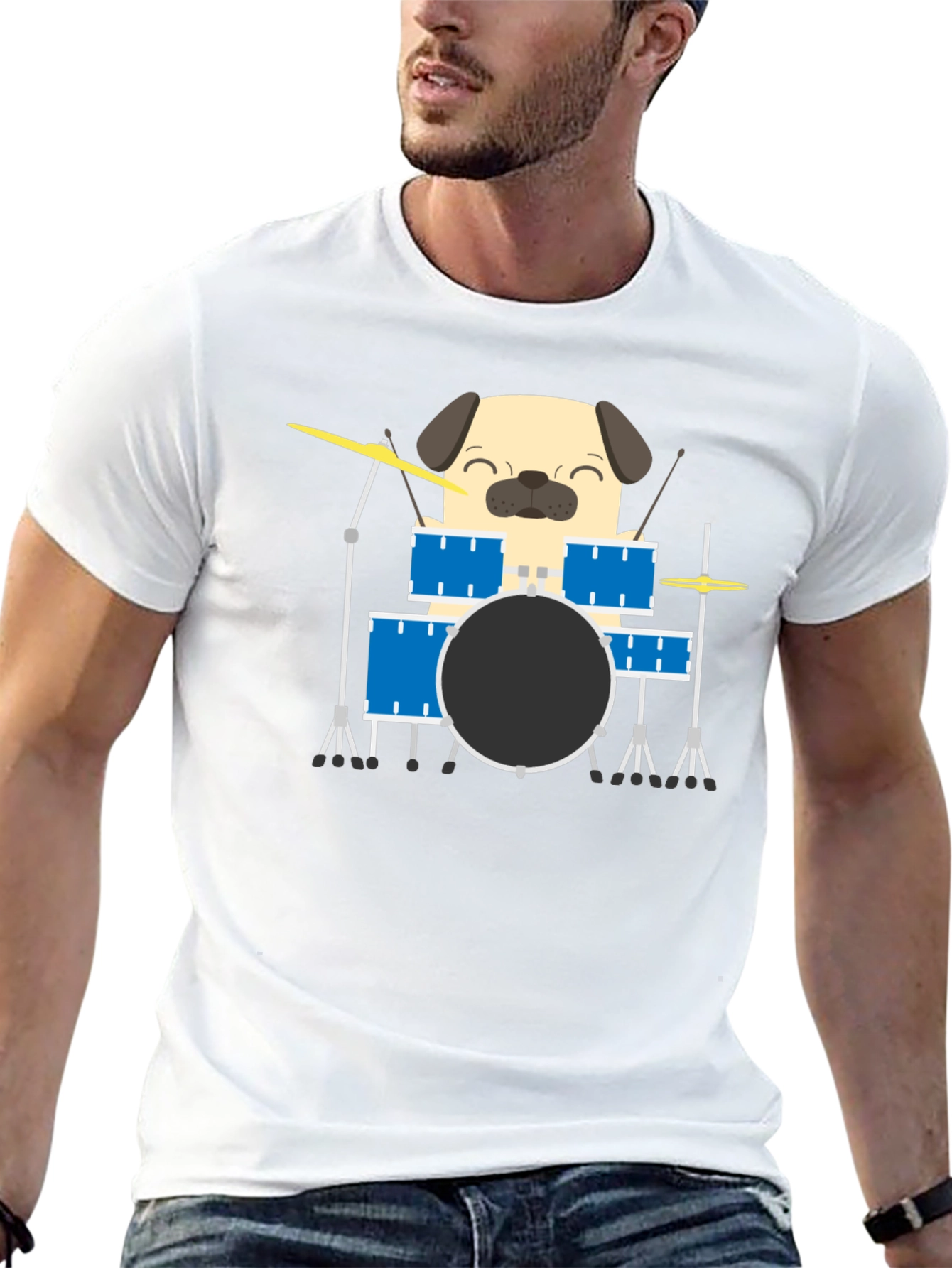 Pug Drummer T-Shirt - Funny Dog Music Tee