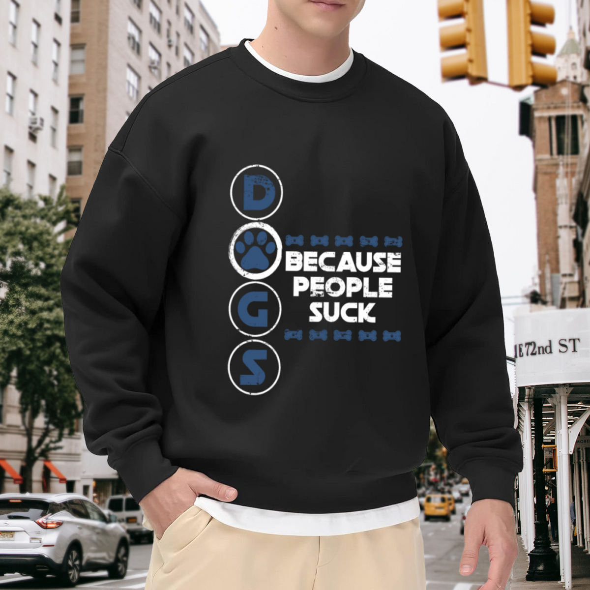 Dogs Because People Suck Funny Dog Lover Crewneck Sweatshirt | Sarcastic Paw Print Pullover, Dog Mom Gift