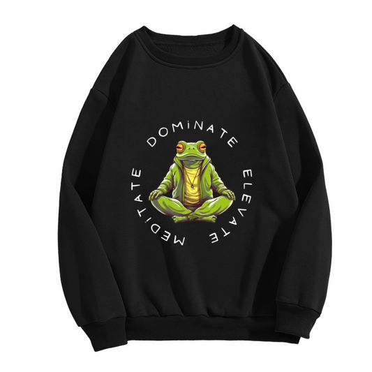 Dominate Elevate Meditate Frog Crewneck Sweatshirt - Funny Yoga Frog Pullover, Meditation Humor Gift, Chill Zen Top