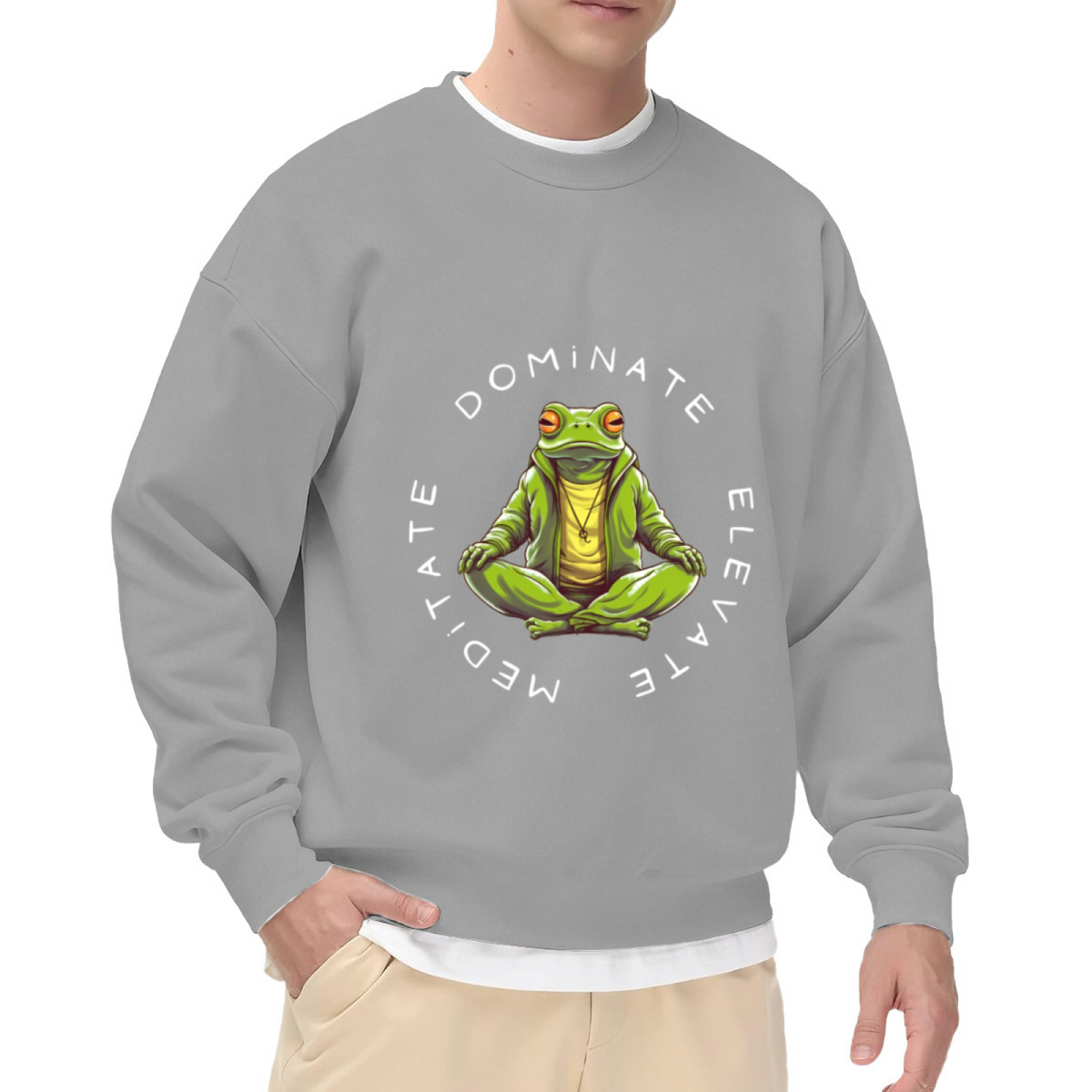 Dominate Elevate Meditate Frog Crewneck Sweatshirt - Funny Yoga Frog Pullover, Meditation Humor Gift, Chill Zen Top