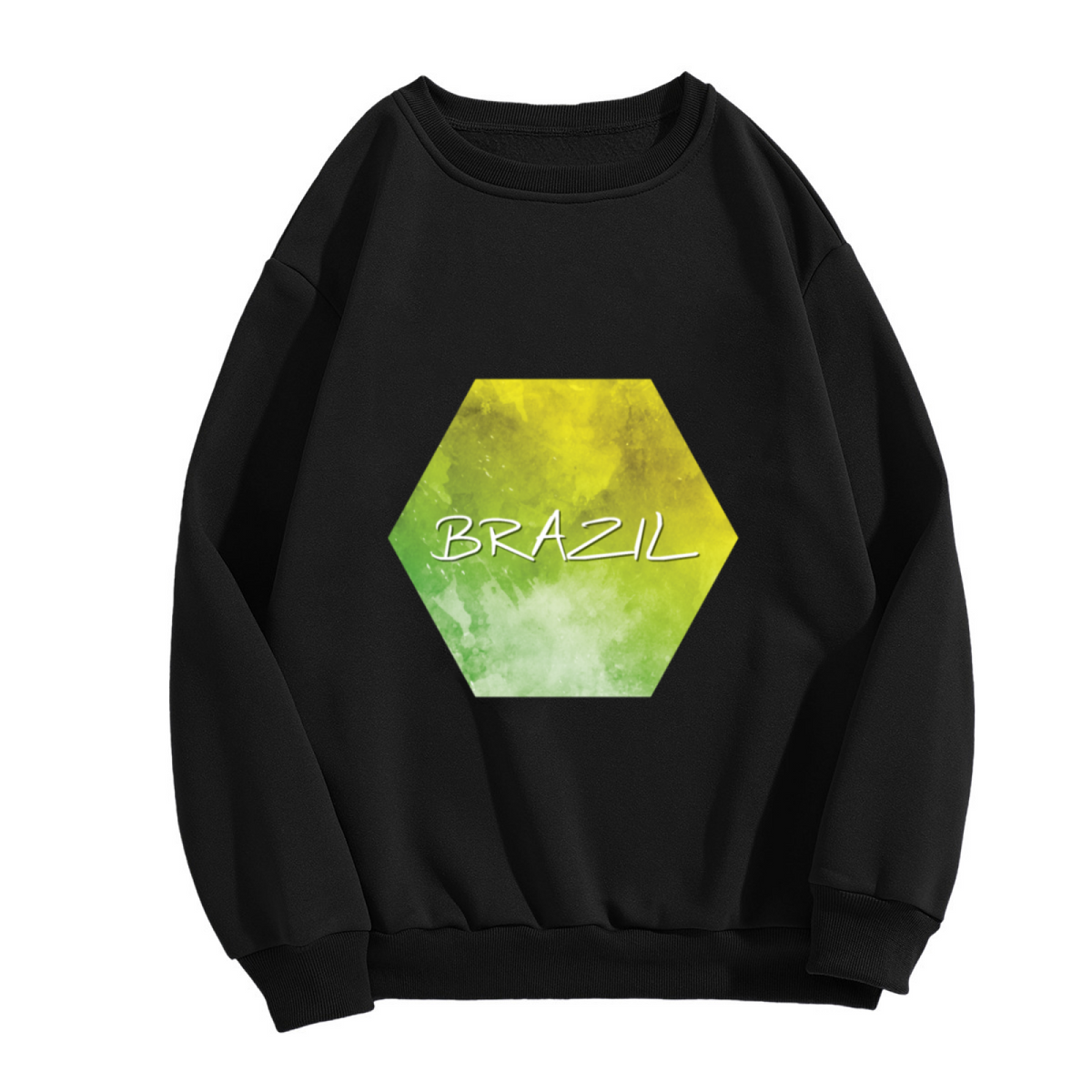 Brazil Hexagon Watercolor Graphic Crewneck Sweatshirt, Brazilian Pride Travel Souvenir Pullover, Soccer Fan Casual Everyday Wear