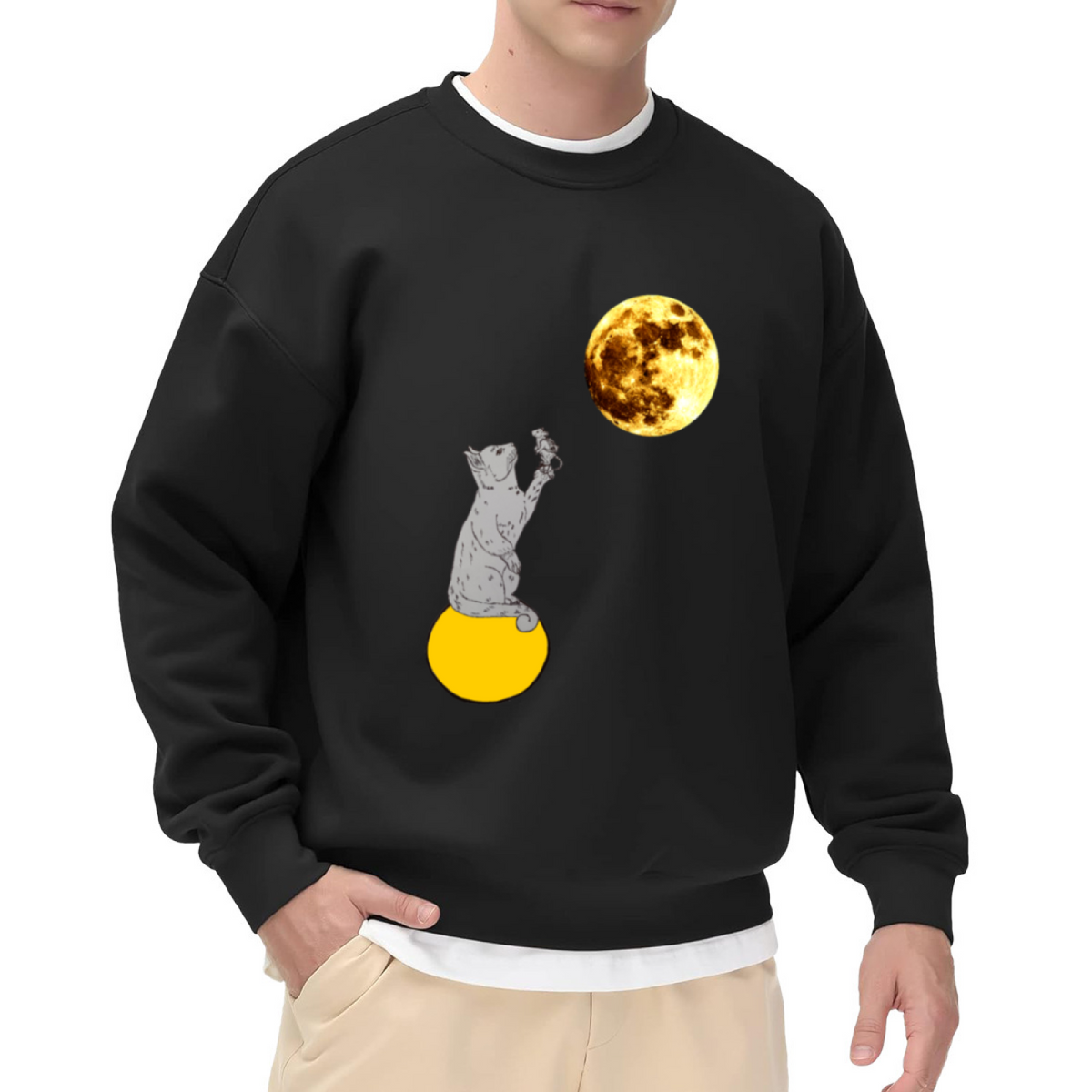 Cute Fox On Sun Crewneck Sweatshirt - Adorable Hand Drawn Animal Graphic, Kawaii Wildlife Pullover, Whimsical Art Top