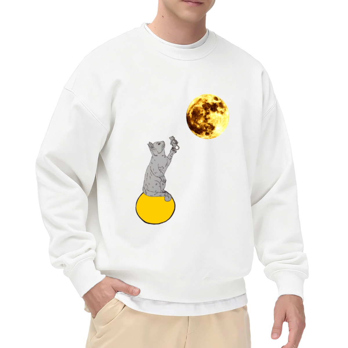 Cute Fox On Sun Crewneck Sweatshirt - Adorable Hand Drawn Animal Graphic, Kawaii Wildlife Pullover, Whimsical Art Top