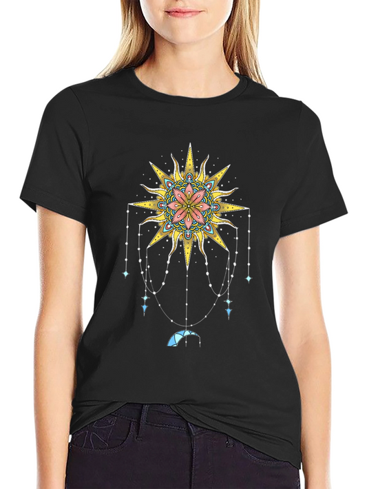 Celestial Sun Mandala Graphic Tee - Black