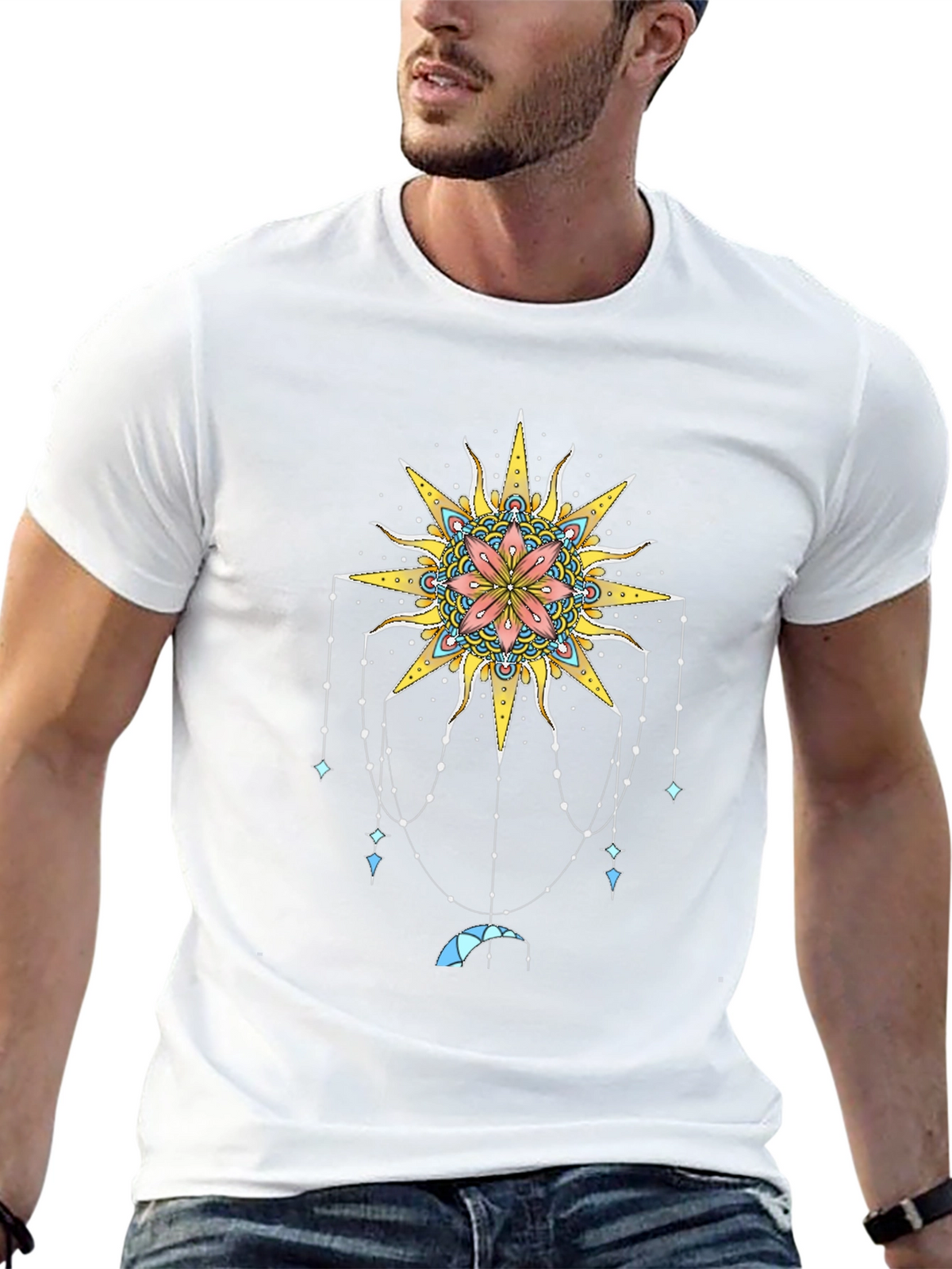 Celestial Sun Mandala Graphic Tee - Black