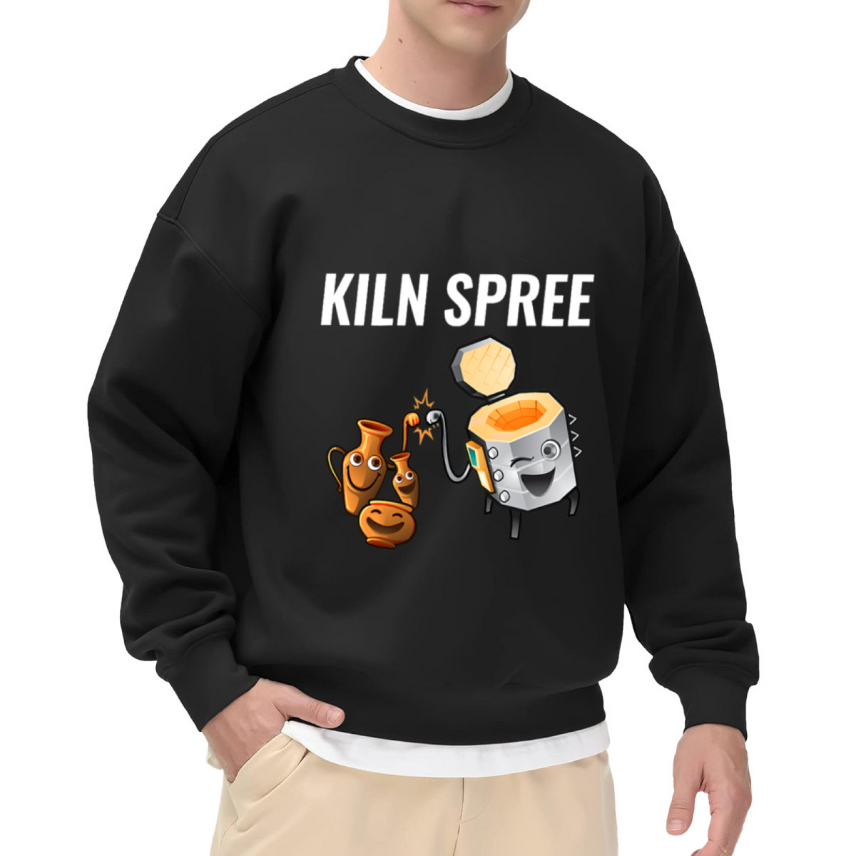 Kiln Spree Sweatshirt | Funny Cartoon Kiln Pottery Graphic Crewneck, Ceramics Lover Pullover Top, Potter Gift for Pottery Artists