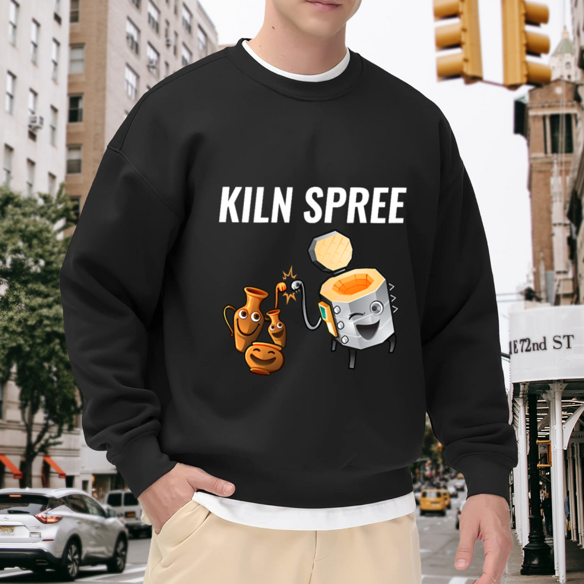 Kiln Spree Sweatshirt | Funny Cartoon Kiln Pottery Graphic Crewneck, Ceramics Lover Pullover Top, Potter Gift for Pottery Artists