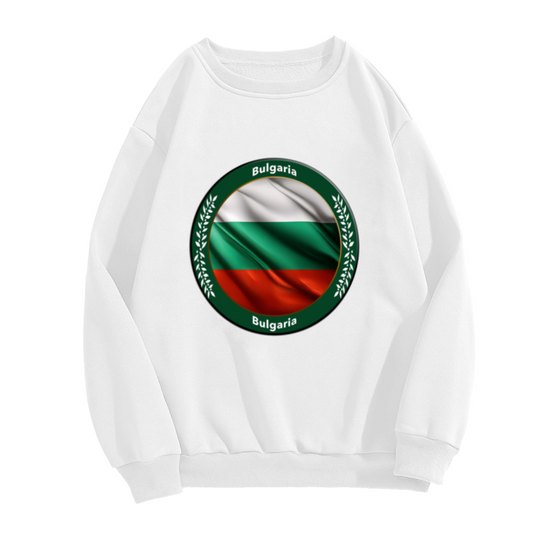 Show Your Bulgarian Pride: Cozy Crewneck Sweatshirt with Draped Flag, Olive Wreath and ""Bulgaria"" Text