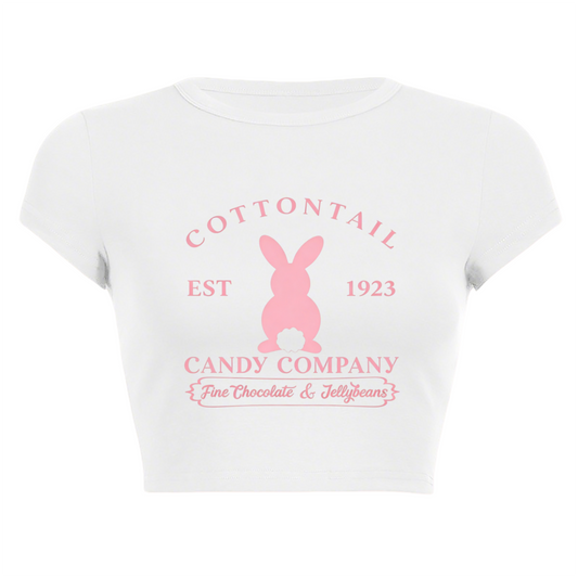 Cottontail Bunny 1923 Candy Co Vintage White Crop Tee ¨C Easter Coquette Top