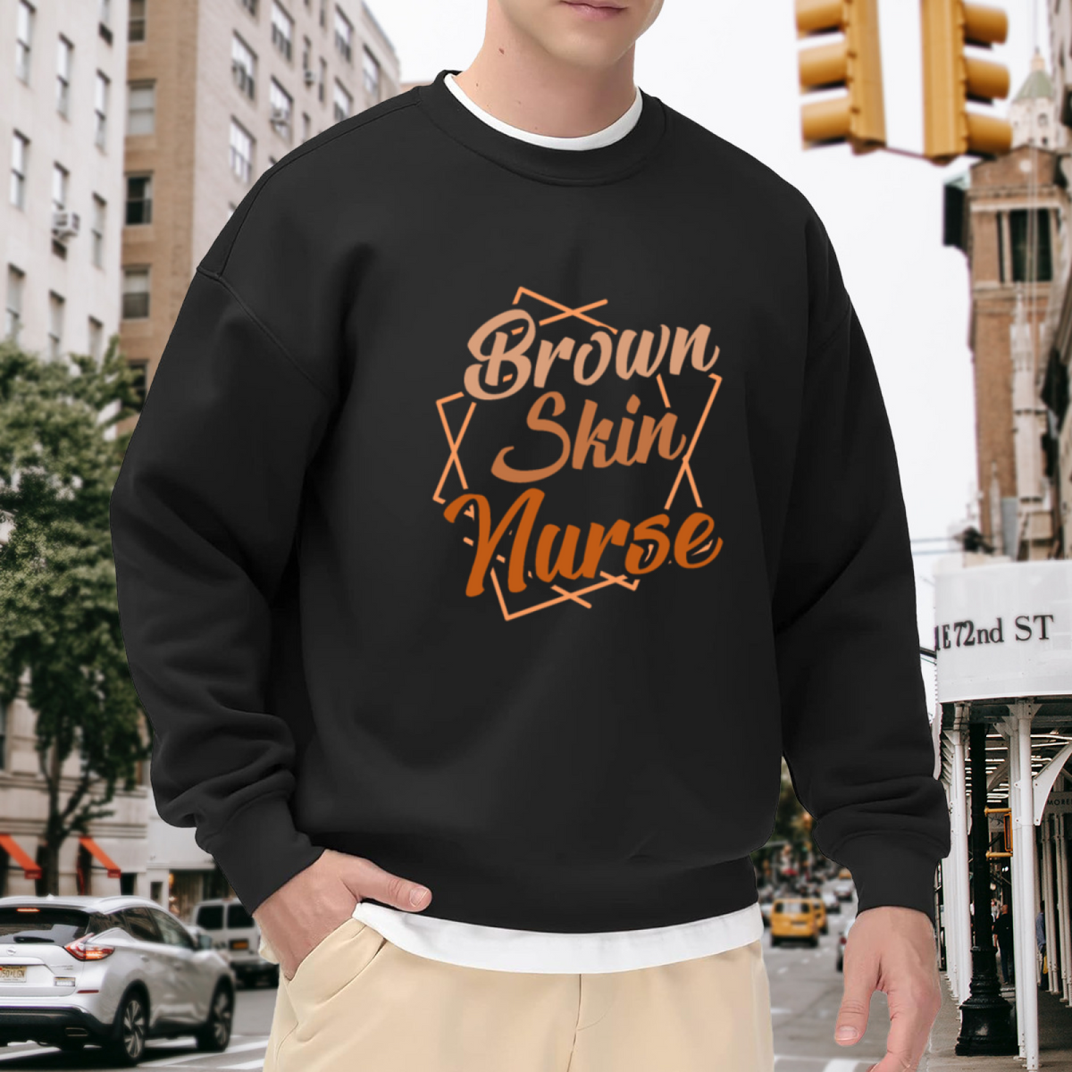 Brown Skin Nurse Diamond Frame Nursing Crewneck Sweatshirt | Diversity Healthcare Pride Pullover, Nurse Appreciation Gift