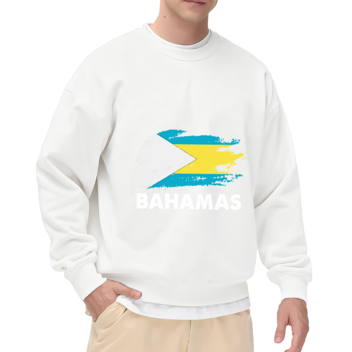 Bahamas Distressed Flag Graphic Crewneck Sweatshirt | Caribbean Tropical Travel Pullover, Vacation Gift