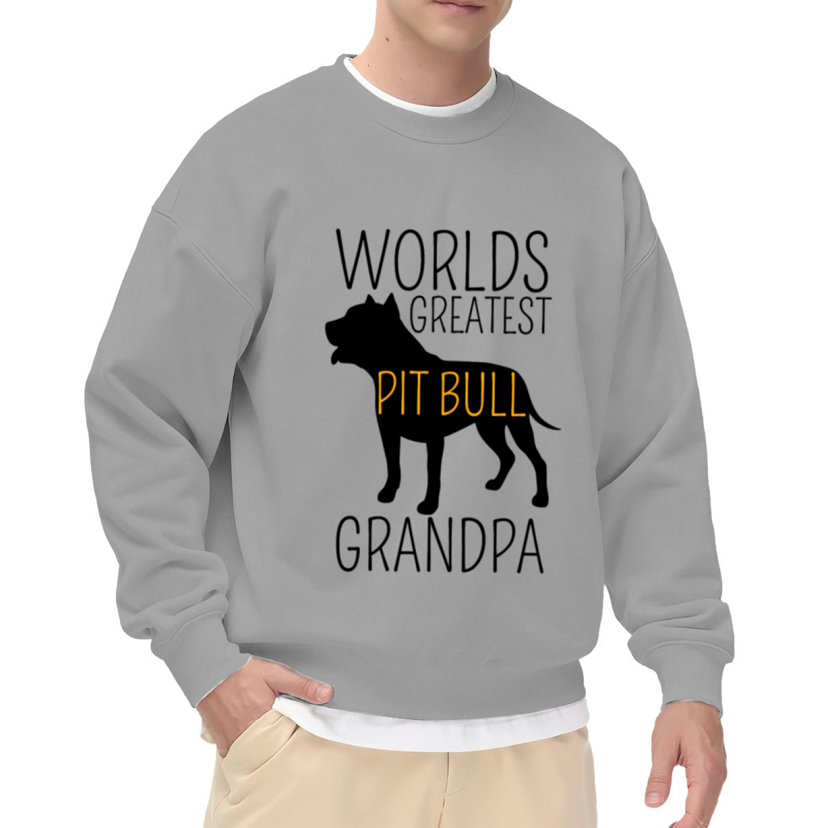 World's Greatest Pit Bull Grandpa Dog Silhouette Crewneck Sweatshirt | Pitbull Owner Pullover, Grandpa Gift