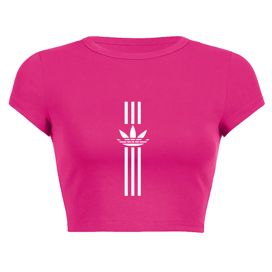 Vertical Trefoil Logo Sporty Hot Pink Crop Top