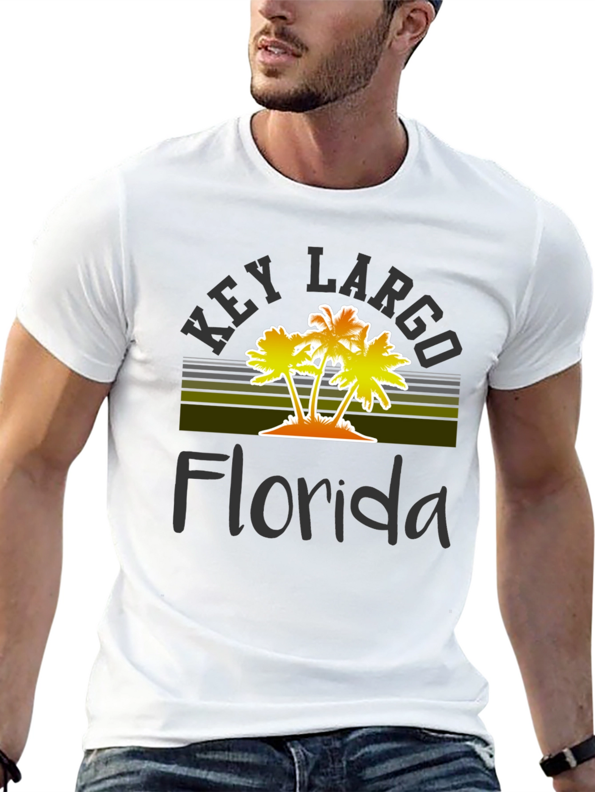 Key Largo Florida Palm Tree Graphic T-Shirt