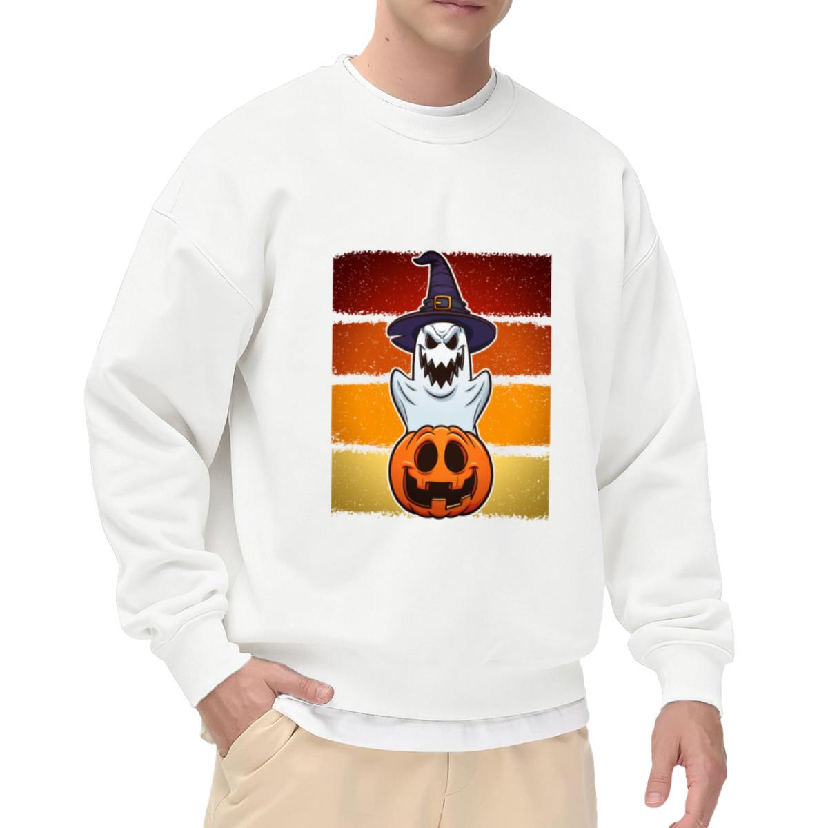 Scary Ghost Witch Hat Jack O Lantern Vintage Retro Crewneck Sweatshirt