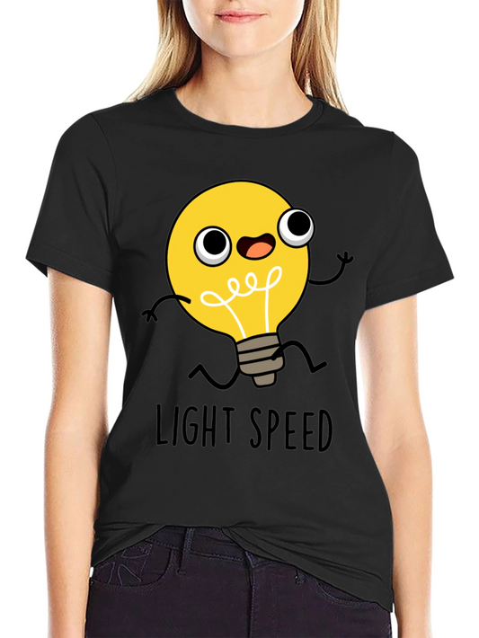 Light Speed Cartoon Lightbulb Black T-Shirt