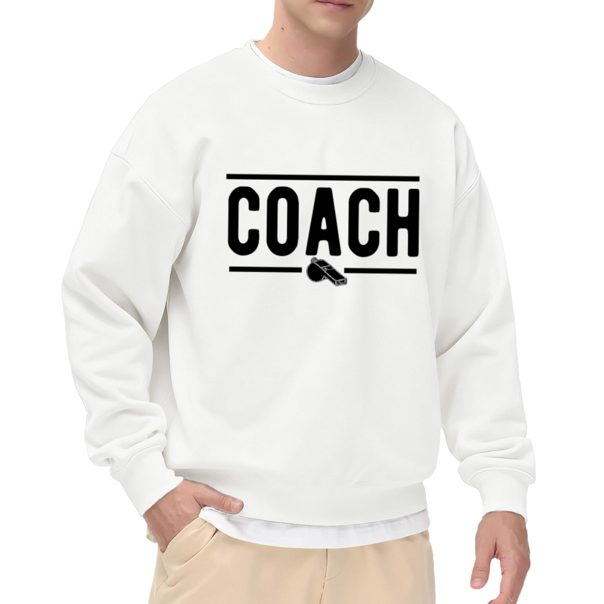 Coach Whistle Crewneck Sweatshirt | Sports Coach Gift Pullover, Minimalist Bold Lettering Graphic Top, Baseball Basketball Coach Appreciation Gift