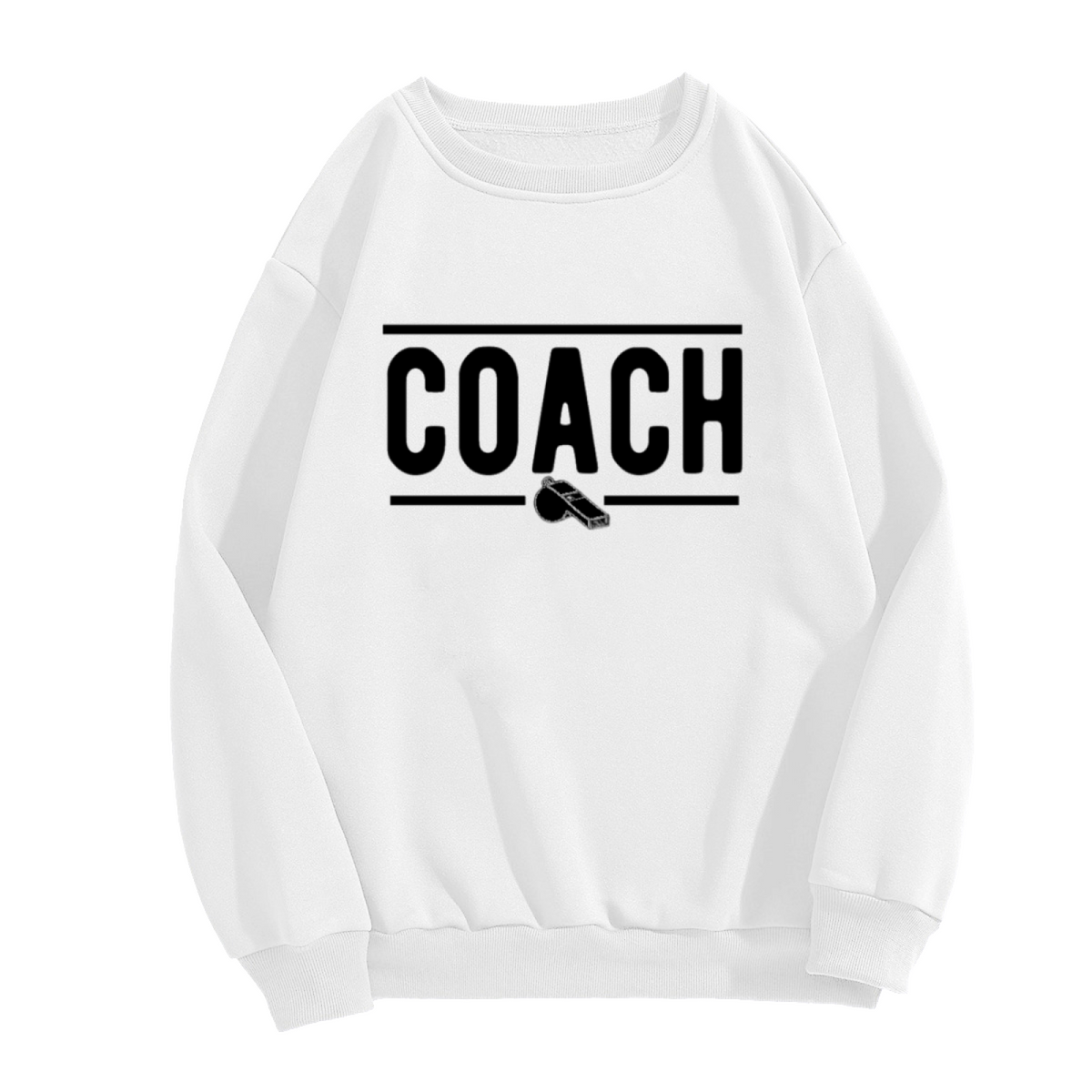 Coach Whistle Crewneck Sweatshirt | Sports Coach Gift Pullover, Minimalist Bold Lettering Graphic Top, Baseball Basketball Coach Appreciation Gift