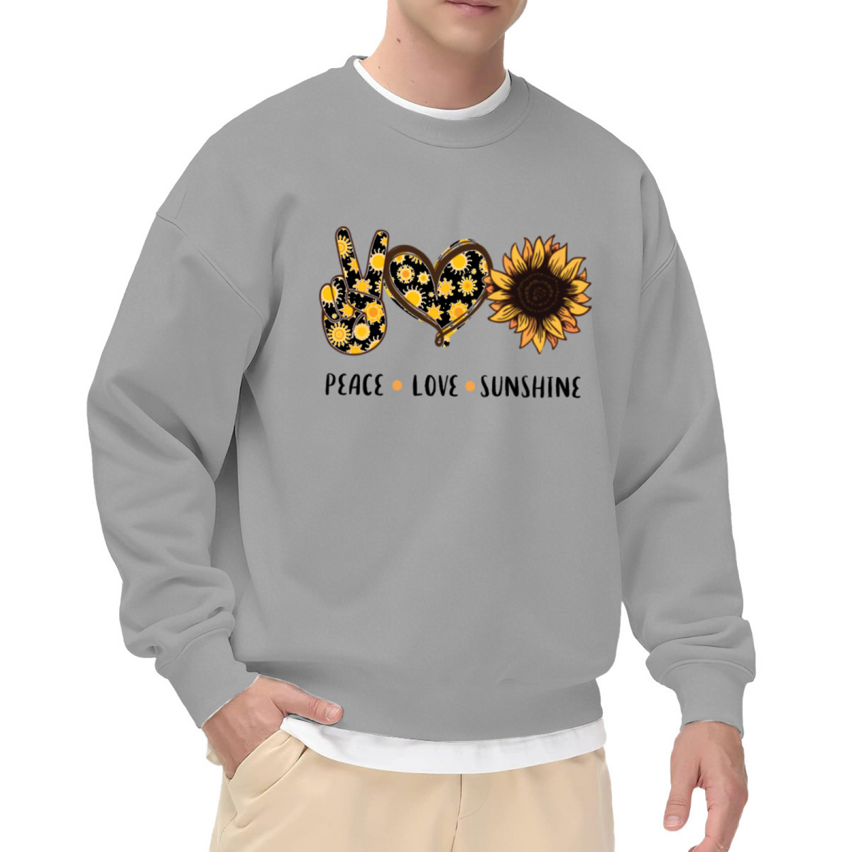 Peace Love Sunshine Sunflower Graphic Crewneck Sweatshirt | Retro Boho Hippie Floral Pullover, Positive Vibes Gift