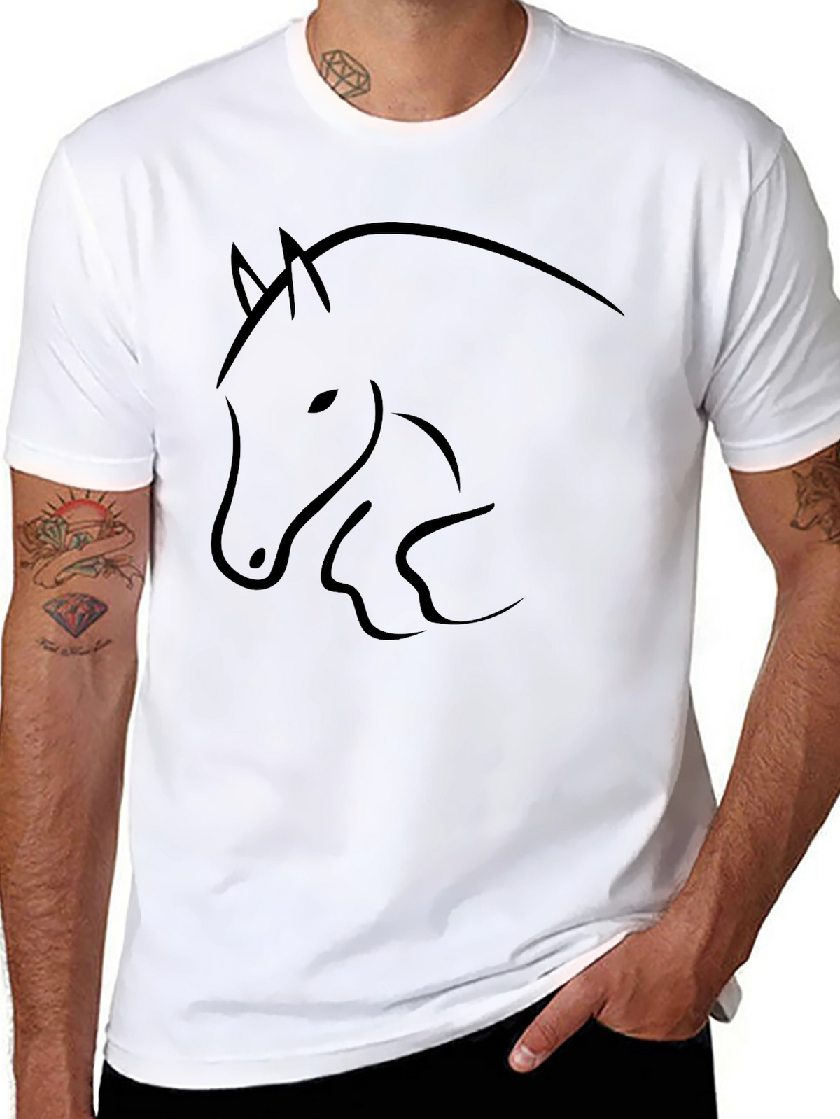 Black Horse Outline Graphic Tee - Mens