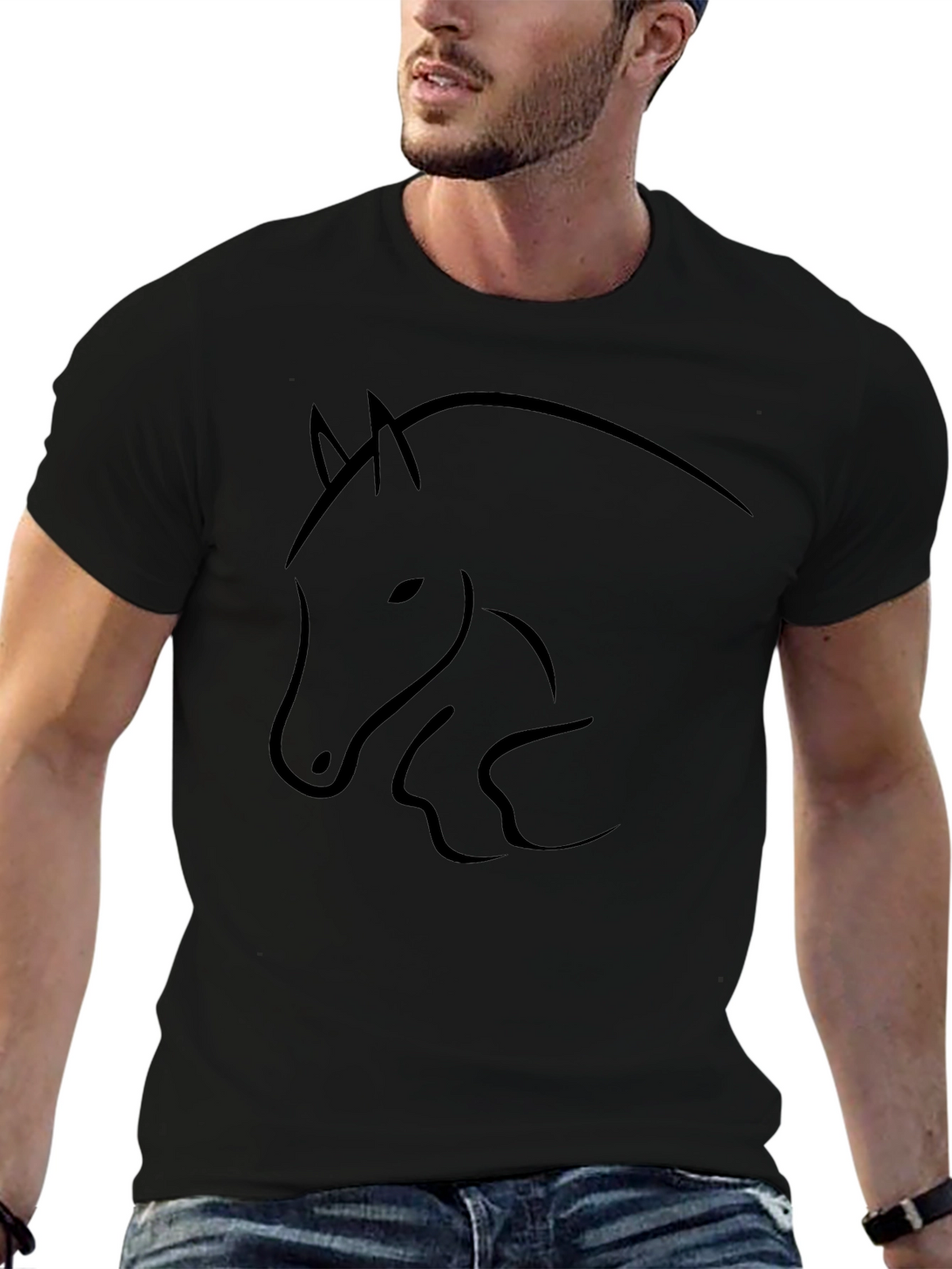 Black Horse Outline Graphic Tee - Mens