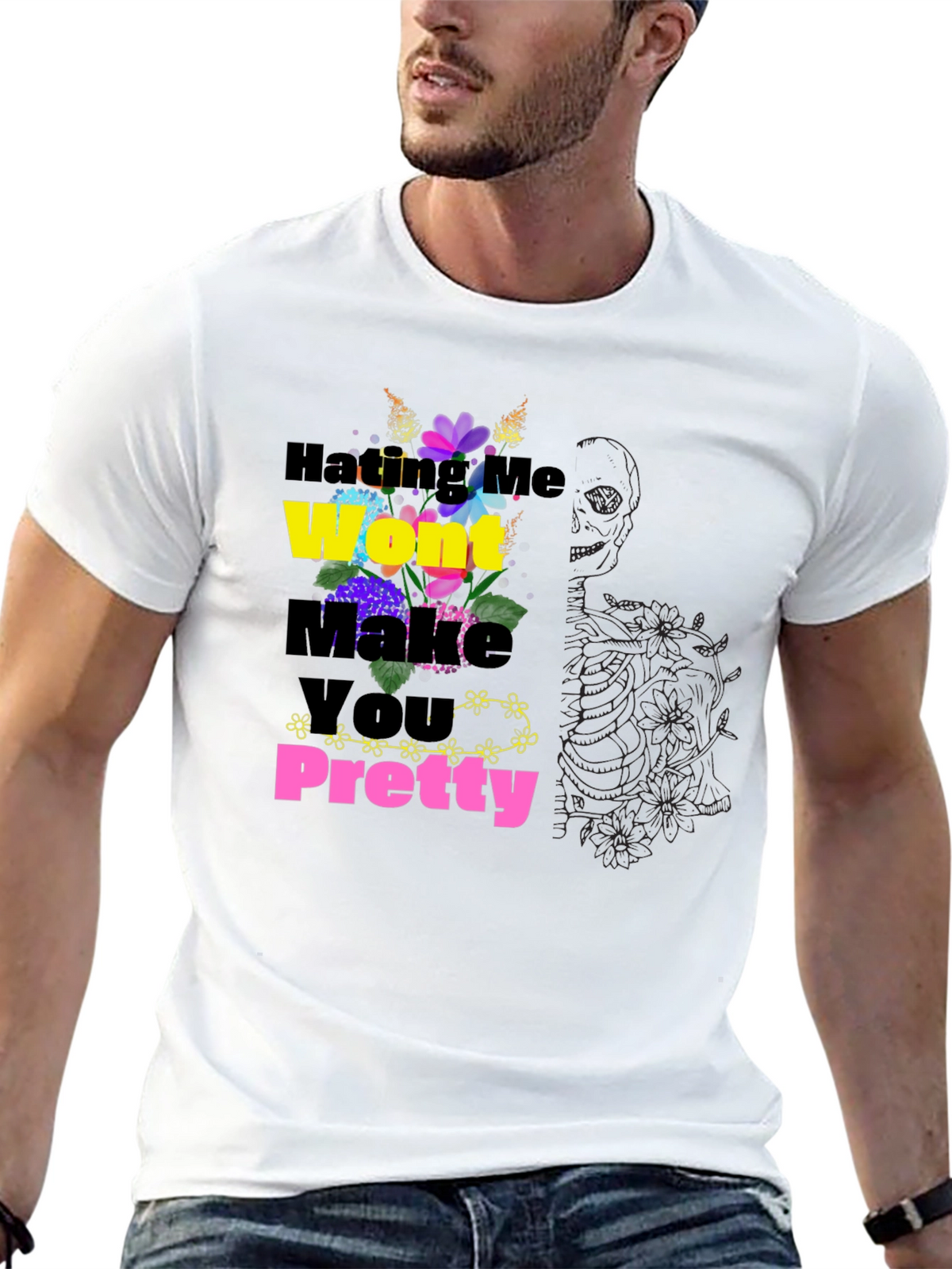 Floral Slogan Black T-Shirt