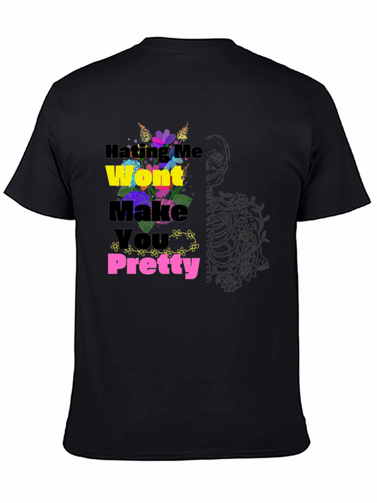 Floral Slogan Black T-Shirt
