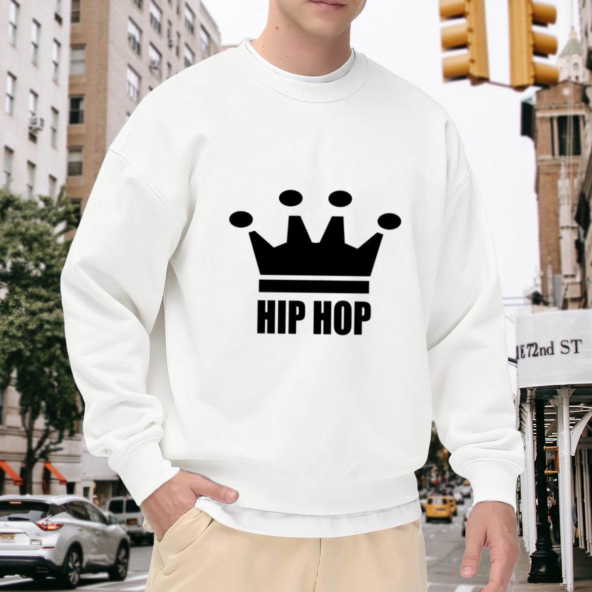 Hip Hop Crown Crewneck Sweatshirt, Minimalist Streetwear Emblem Pullover, Urban Music Gift
