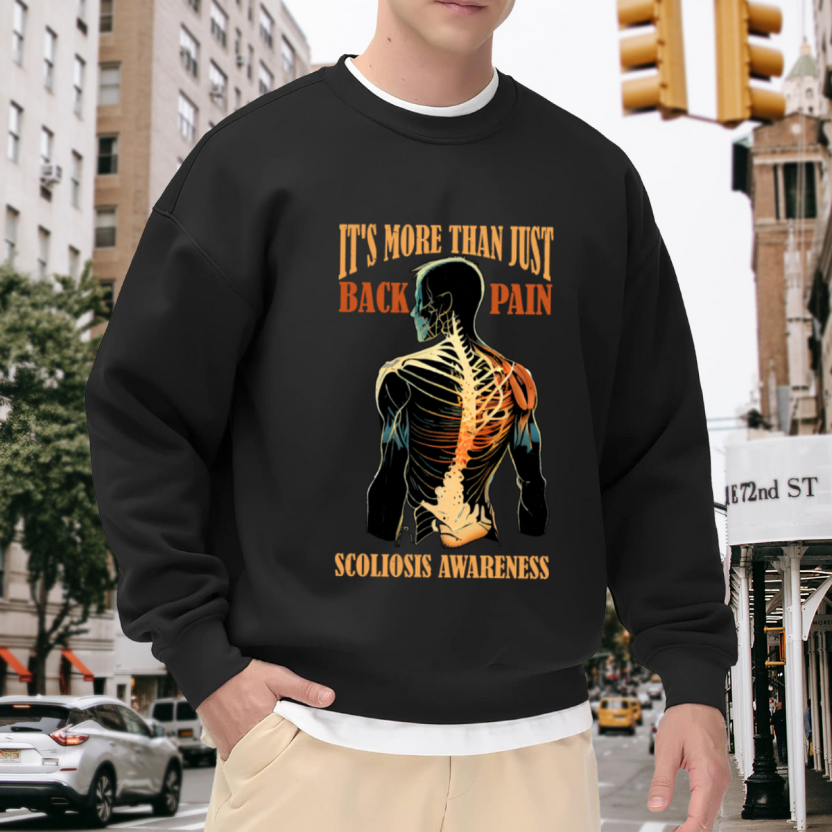 Scoliosis Awareness Crewneck Sweatshirt - 'It's More Than Just Back Pain' Design