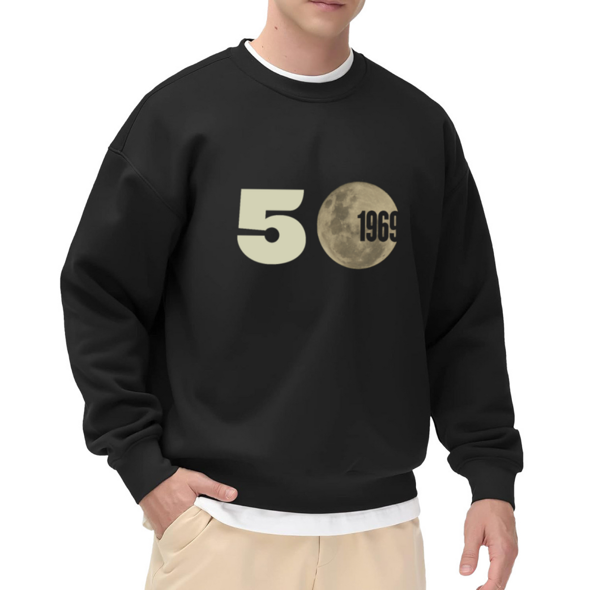 50th Moon Landing 1969 Sweatshirt | Retro Space Graphic Crewneck, Lunar Landing Anniversary Pullover Top, Space Lover Gift for Men Women