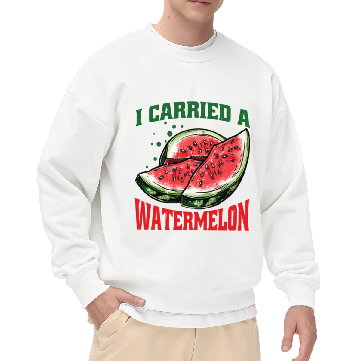 I Carried A Watermelon Crewneck Sweatshirt | Funny Watermelon Quote Pullover, Retro Fruit Graphic Top, Summer Gift
