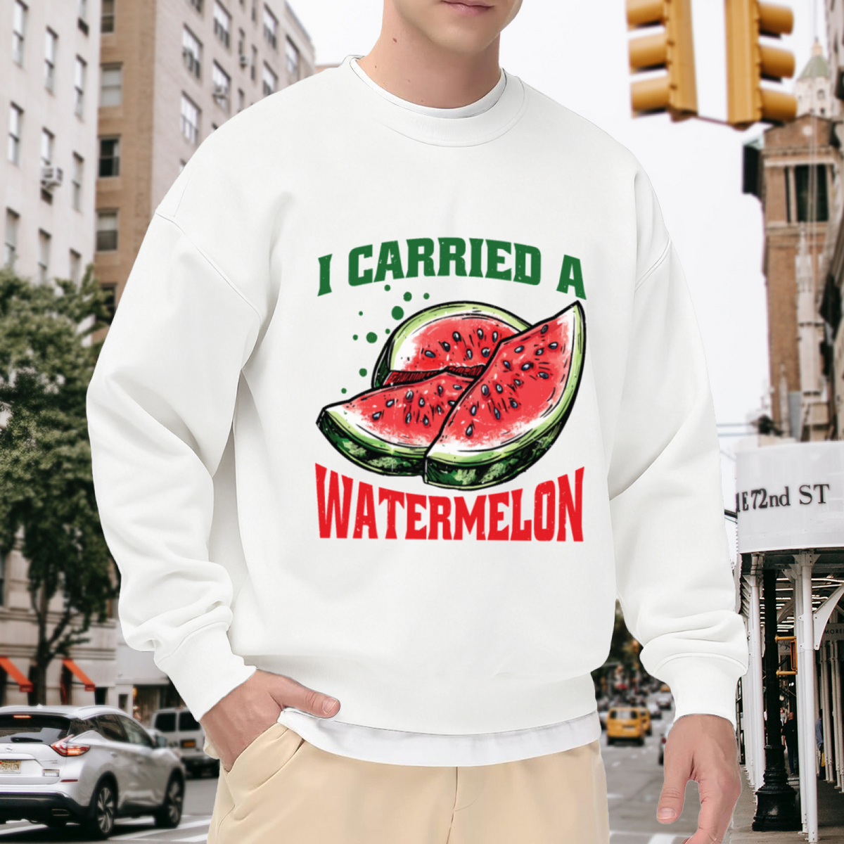 I Carried A Watermelon Crewneck Sweatshirt | Funny Watermelon Quote Pullover, Retro Fruit Graphic Top, Summer Gift