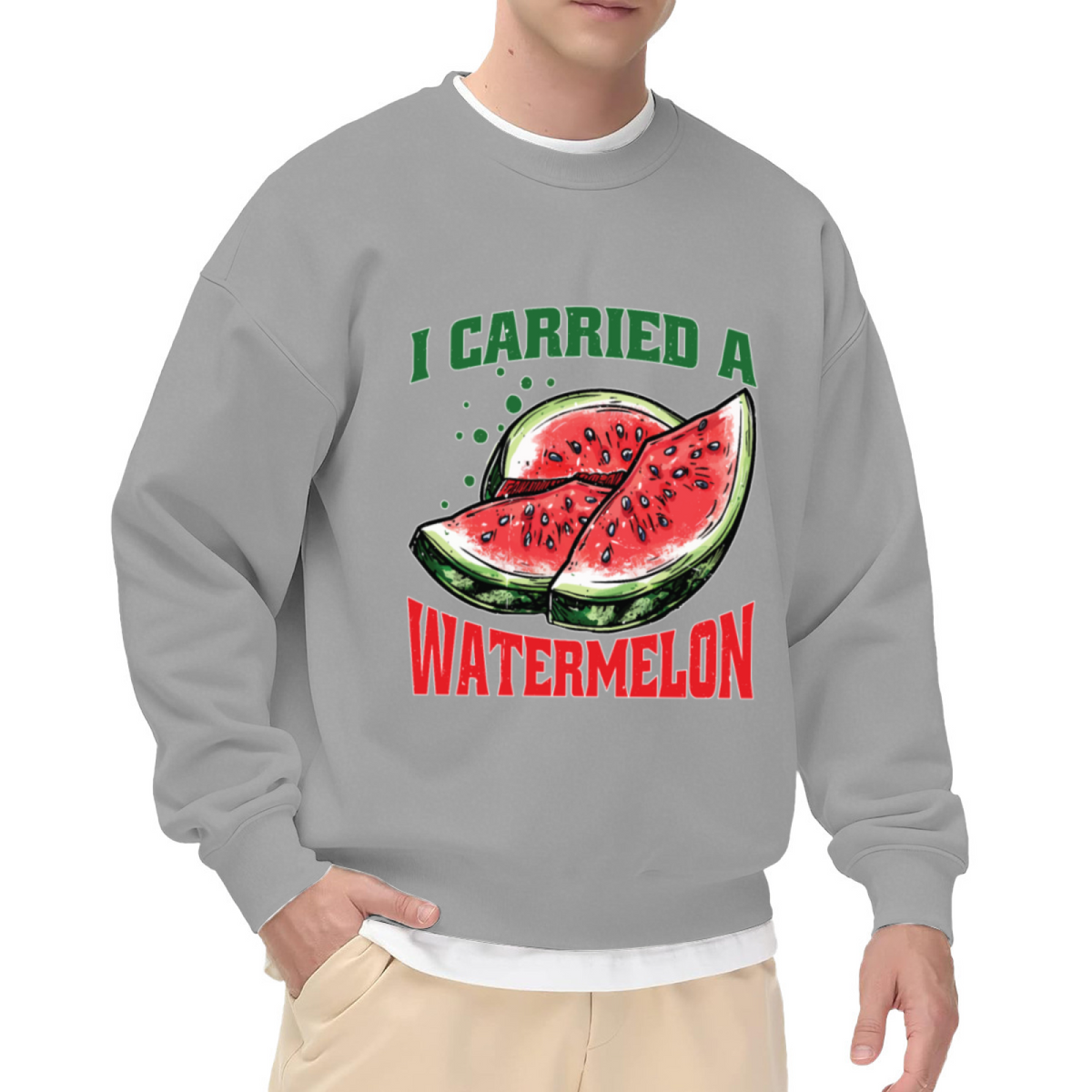 I Carried A Watermelon Crewneck Sweatshirt | Funny Watermelon Quote Pullover, Retro Fruit Graphic Top, Summer Gift