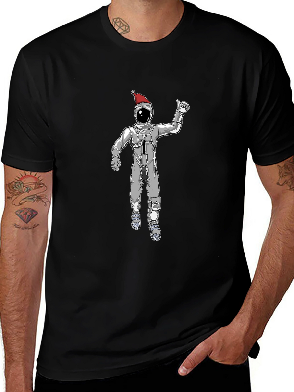 Christmas Spaceman Graphic Tee - Black
