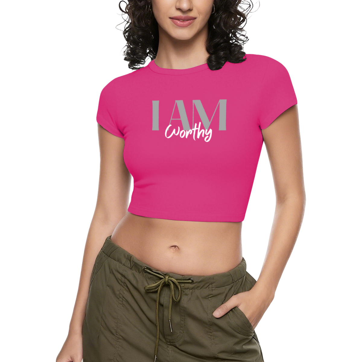 I Am Worthy Aesthetic Minimal Black Crop Tee ¨C Self Love Statement Top