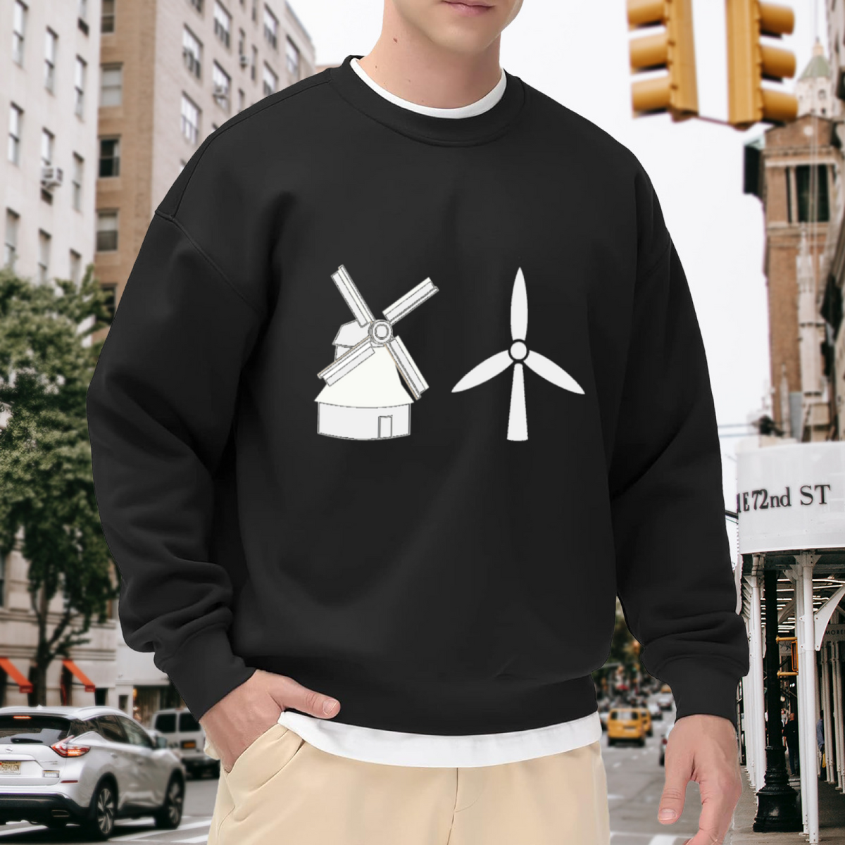 Windmill To Wind Turbine Evolution Crewneck Sweatshirt | Renewable Energy Minimalist Graphic Pullover, Eco Engineer Gift
