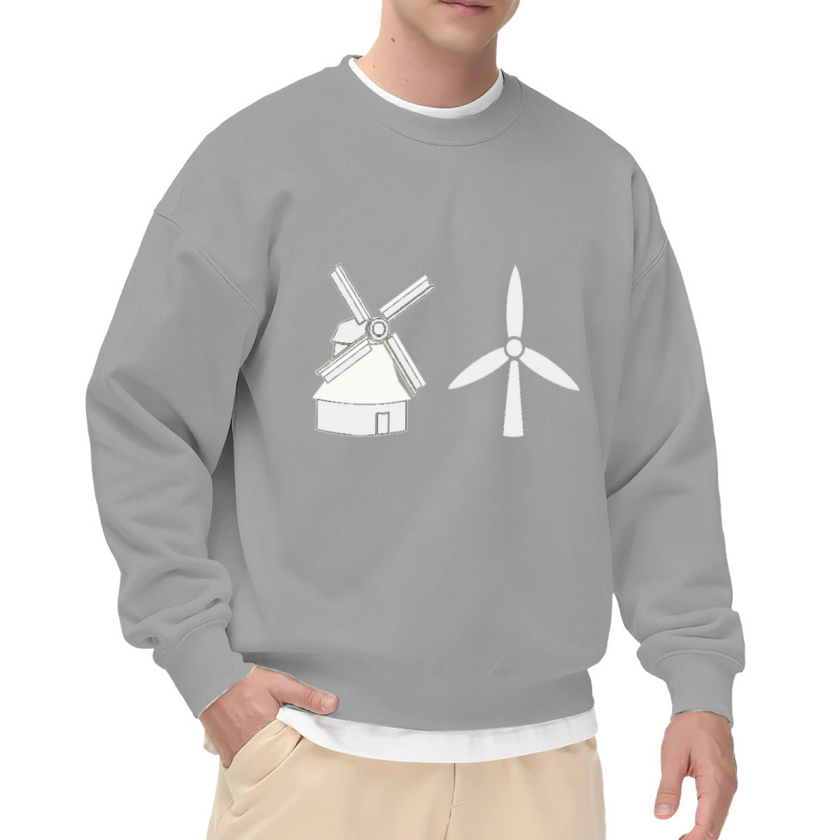 Windmill To Wind Turbine Evolution Crewneck Sweatshirt | Renewable Energy Minimalist Graphic Pullover, Eco Engineer Gift
