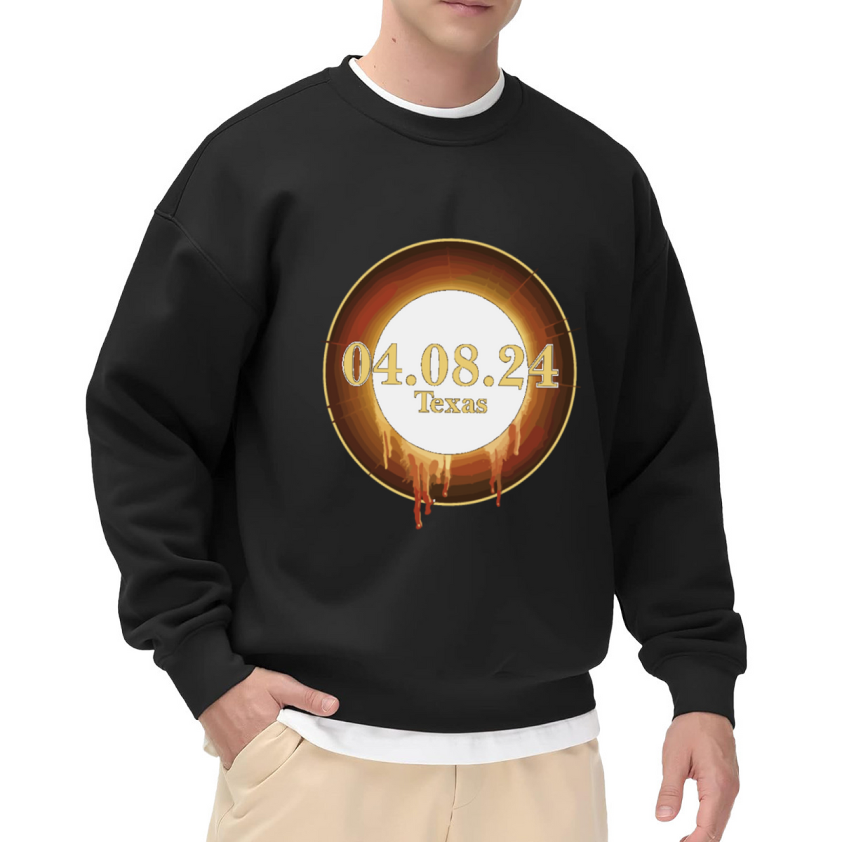 04.08.24 Texas Solar Eclipse Drip Ring Crewneck Sweatshirt | 2024 Total Eclipse Souvenir Pullover, Celestial Event Gift