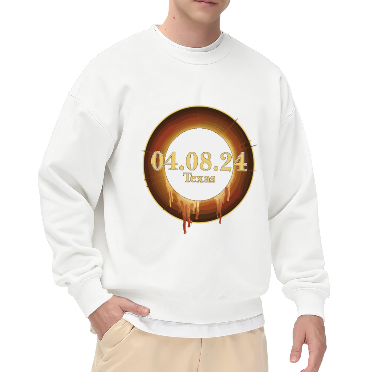 04.08.24 Texas Solar Eclipse Drip Ring Crewneck Sweatshirt | 2024 Total Eclipse Souvenir Pullover, Celestial Event Gift