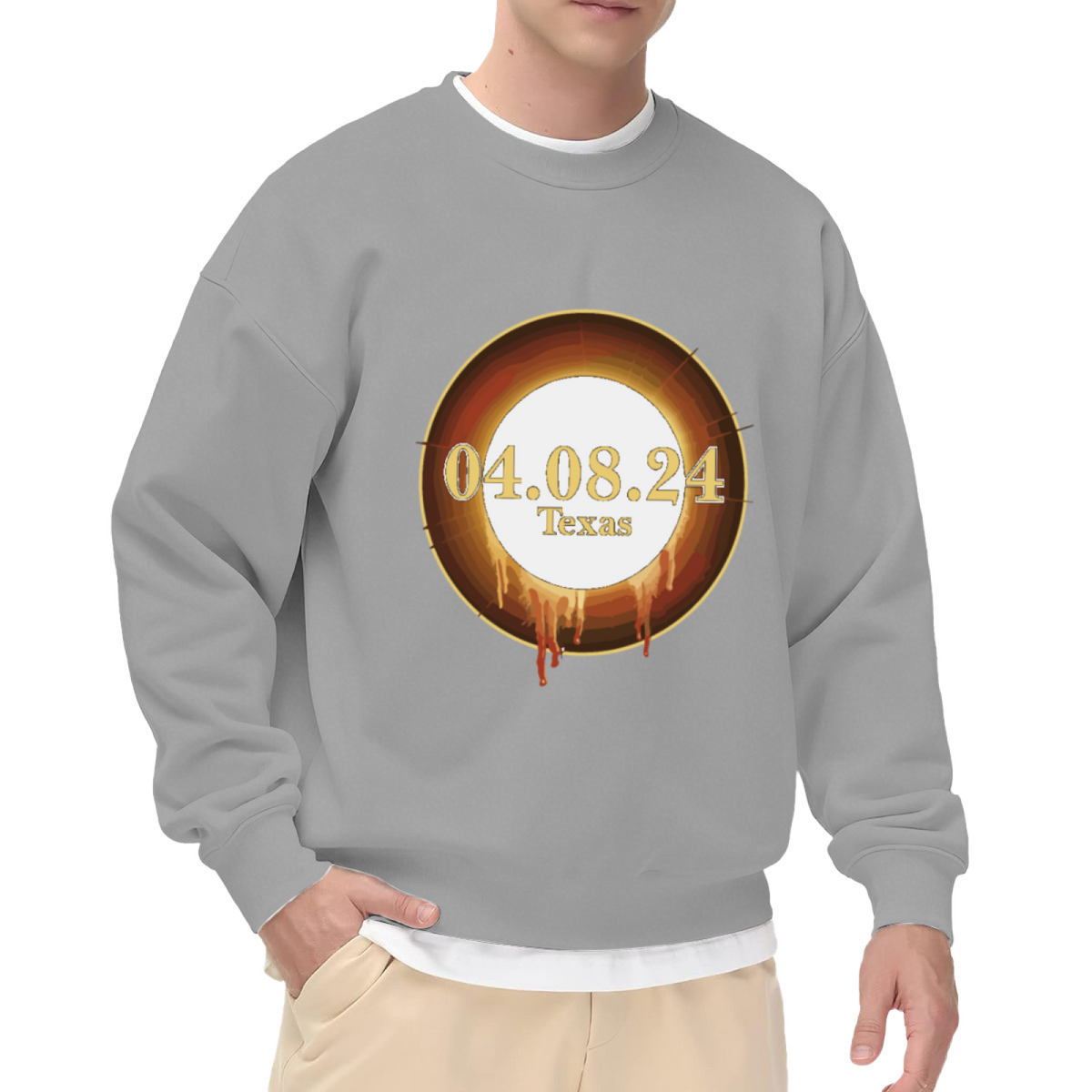 04.08.24 Texas Solar Eclipse Drip Ring Crewneck Sweatshirt | 2024 Total Eclipse Souvenir Pullover, Celestial Event Gift