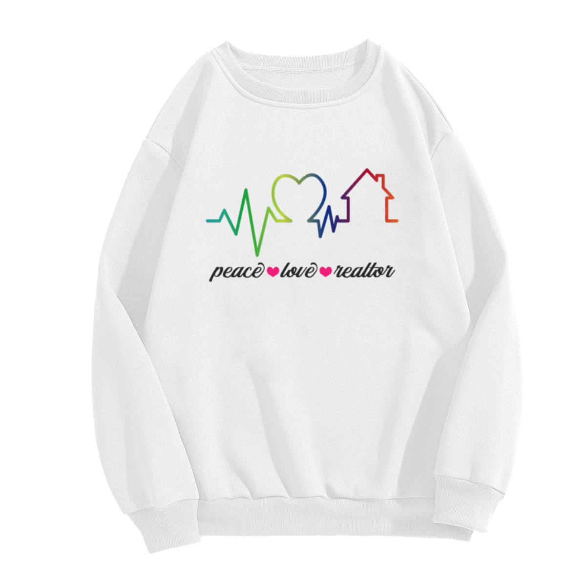 Peace Love Realtor Crewneck Sweatshirt - Rainbow EKG House Graphic, Real Estate Agent Gift Pullover