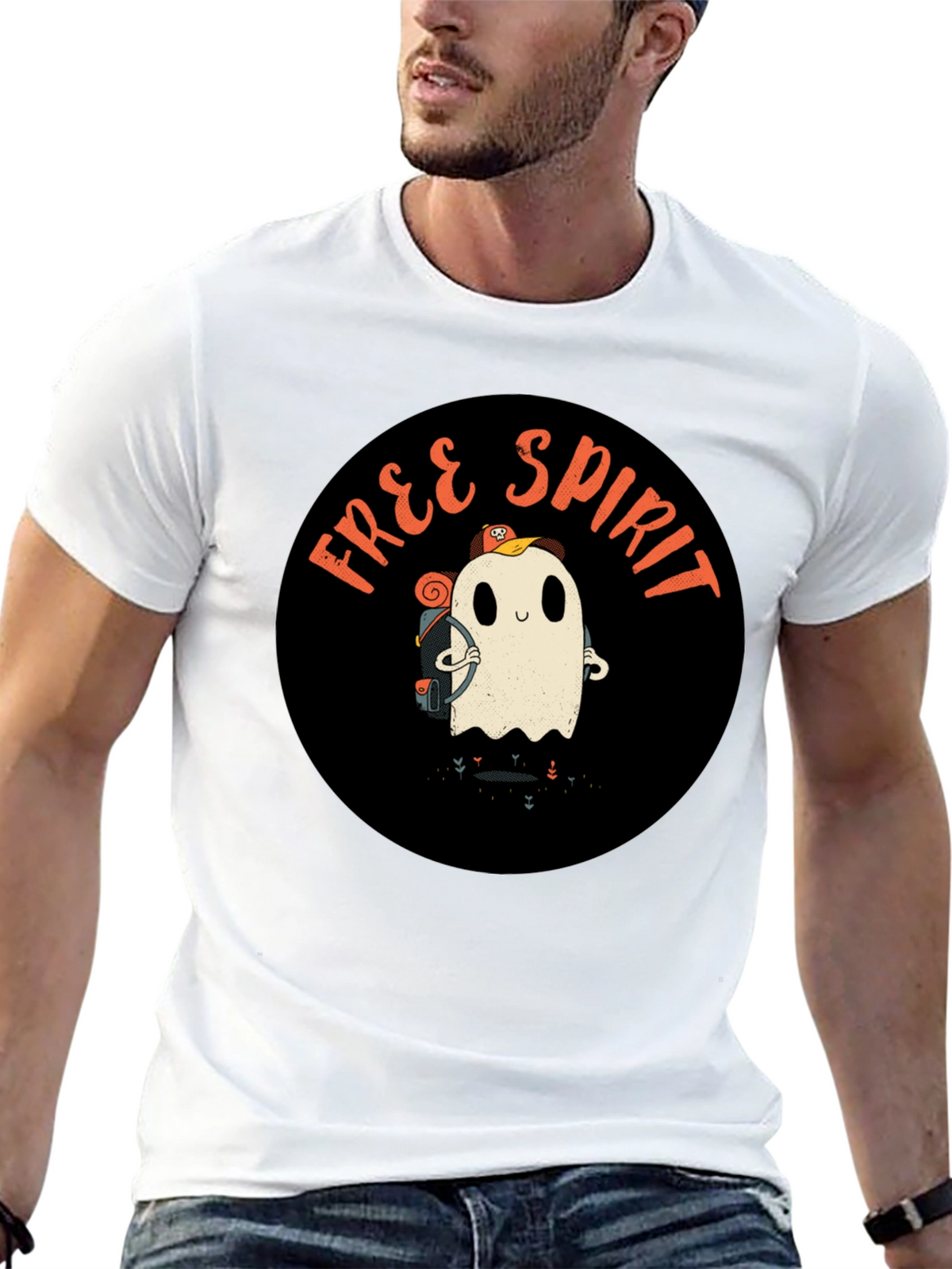 Free Spirit Ghost Graphic Tee - Black Cotton T-Shirt