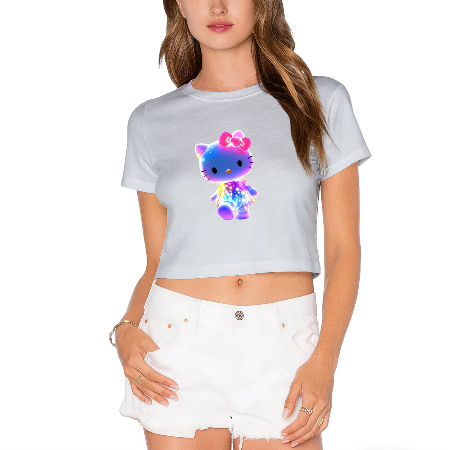 Shimmer Galaxy Hello Kitty Eye?Catching Streetwear Crop Top