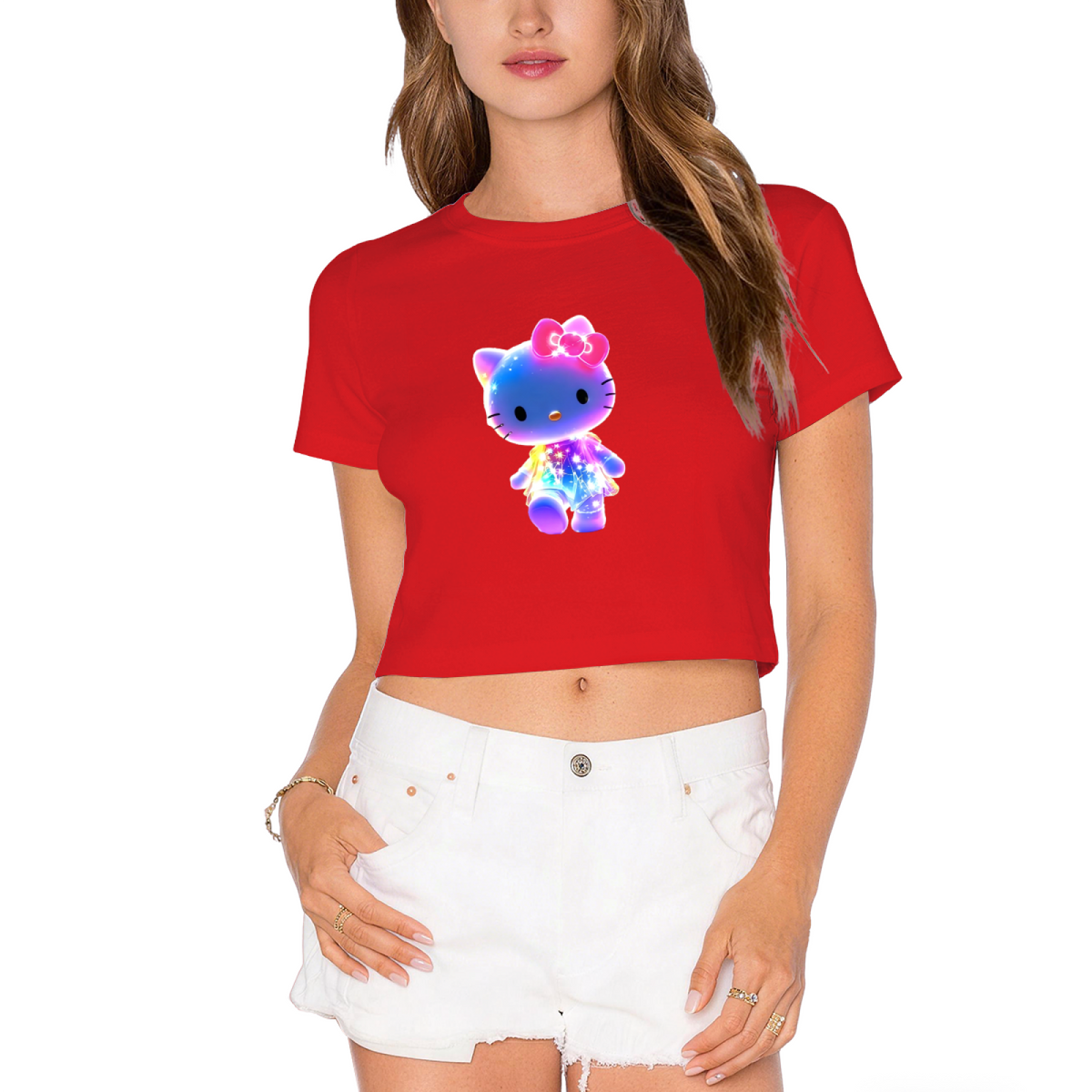 Shimmer Galaxy Hello Kitty Eye?Catching Streetwear Crop Top