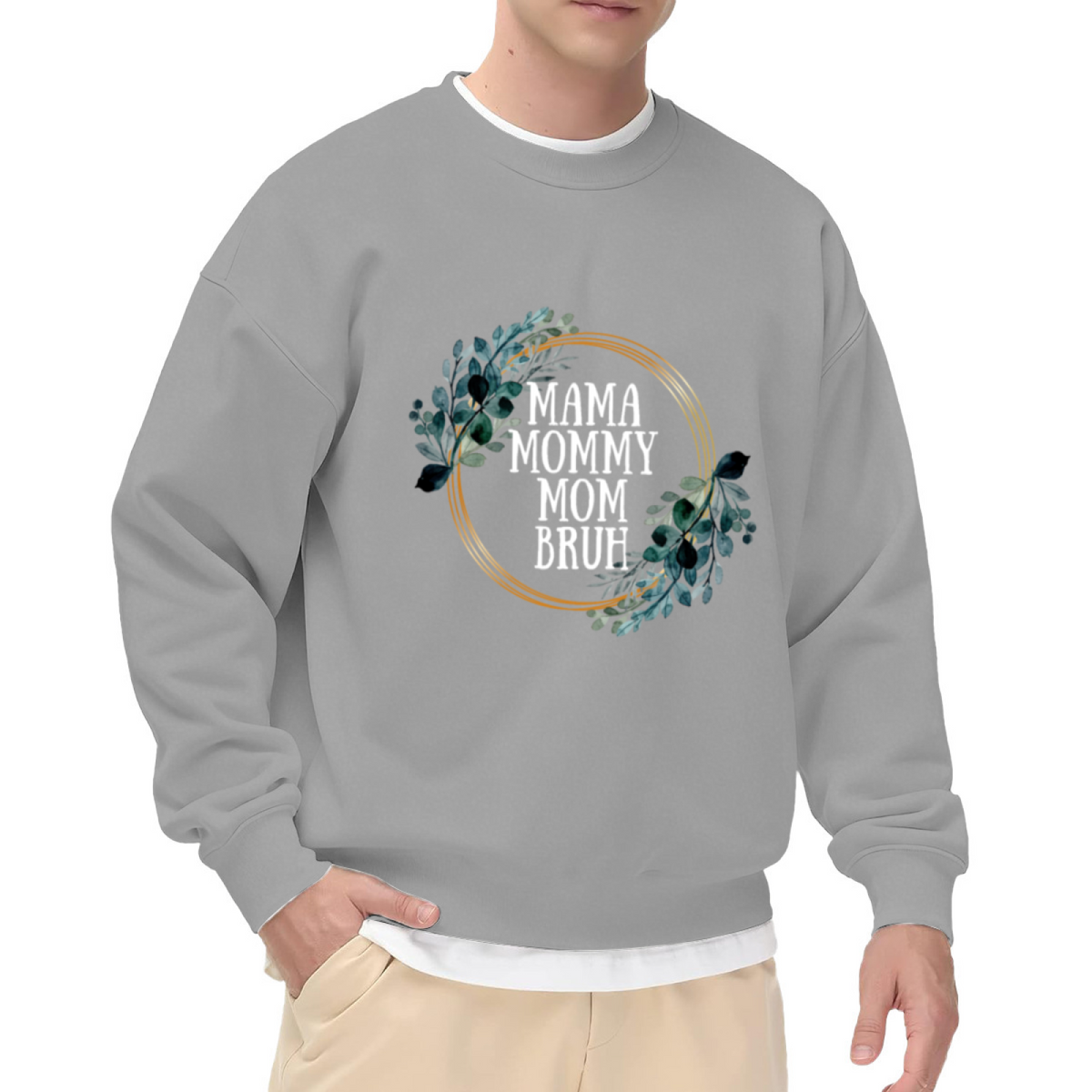 MAMA MOMMY MOM BRUH Funny Mom Floral Wreath Crewneck Sweatshirt | Mother's Day Humor Pullover, Mom Gift