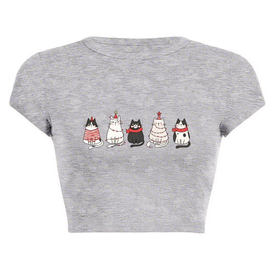 Christmas Holiday Kittens Xmas Grey Cropped Baby Tee