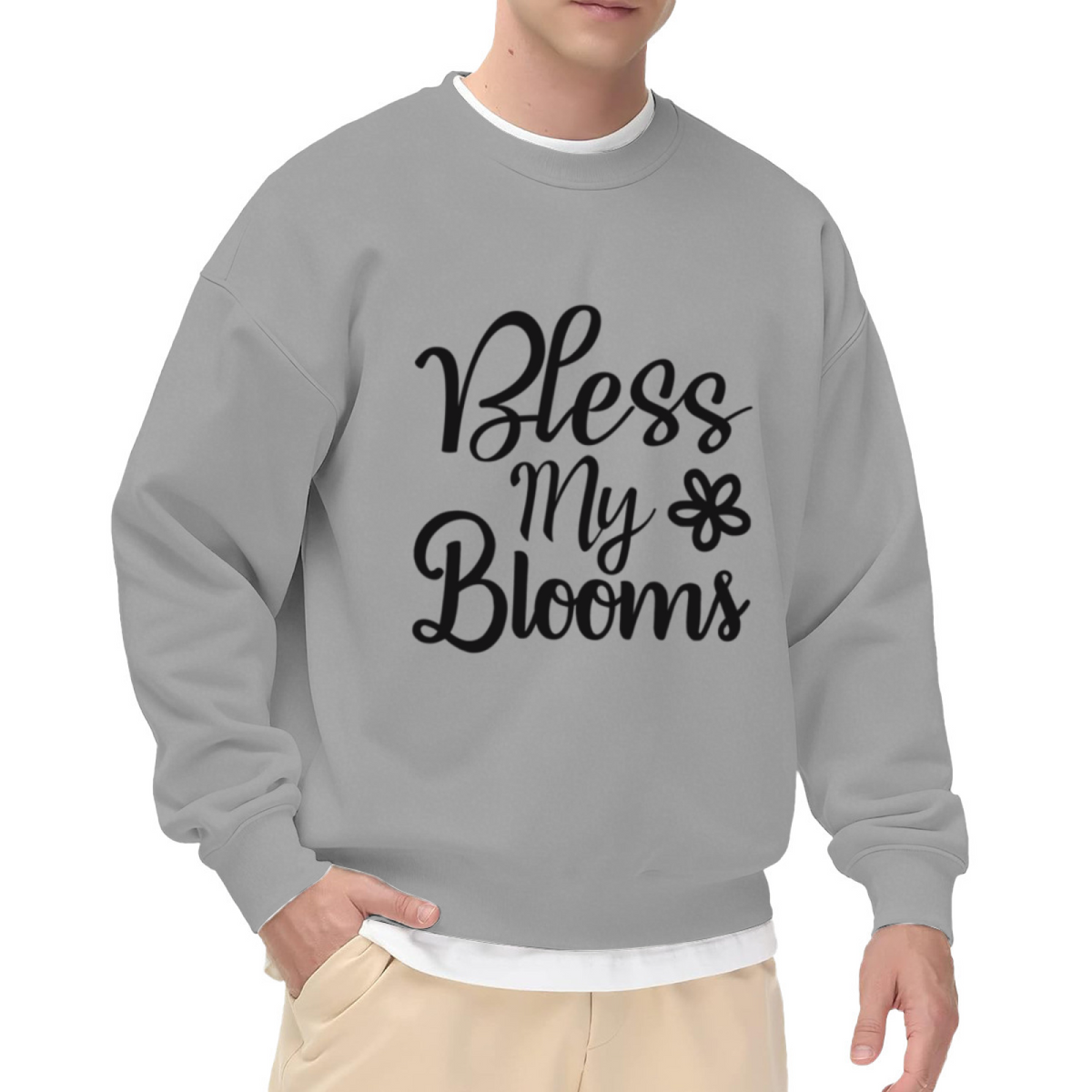 Bless My Blooms Sweatshirt | Cute Gardening Quote Graphic Crewneck, Flower Lover Script Pullover Top, Spring Gift for Plant Moms Gardeners