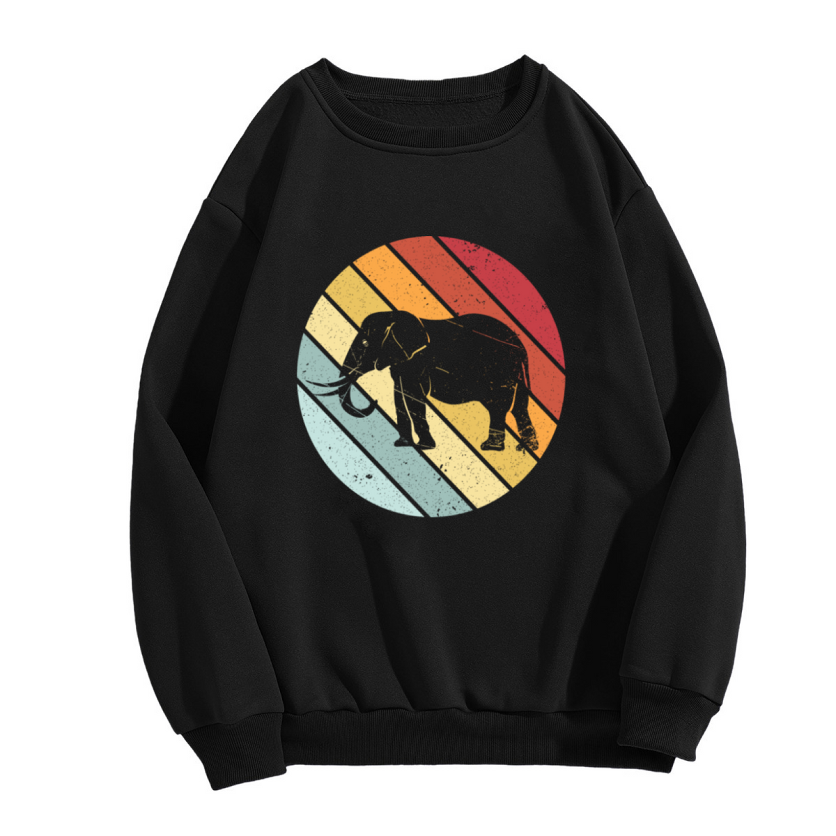 Elephant Silhouette Retro Sun Stripes Sweatshirt | Vintage Distressed Animal Graphic Crewneck, Wildlife Pullover Top, Elephant Lover Gift