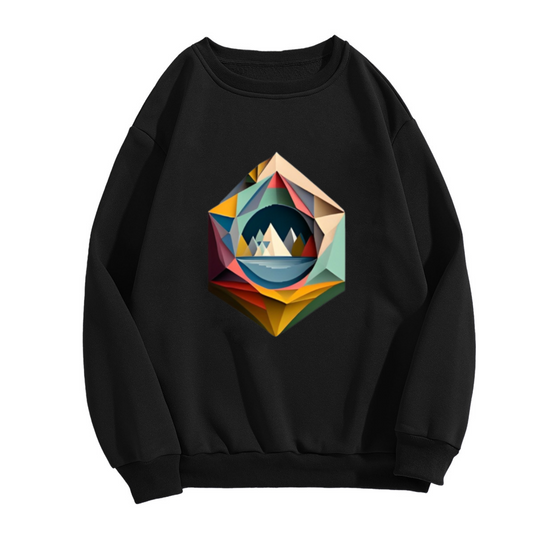 Geometric Crystal Mountain Landscape Crewneck Sweatshirt | Low-Poly Faceted Gem Art Pullover, Modern Nature Gift